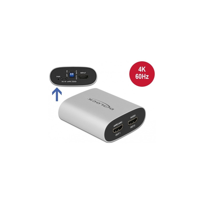 DeLOCK HDMI HD Audio Extractor 4K 60 Hz zu HDMI mit eARC, Adapter(silber)