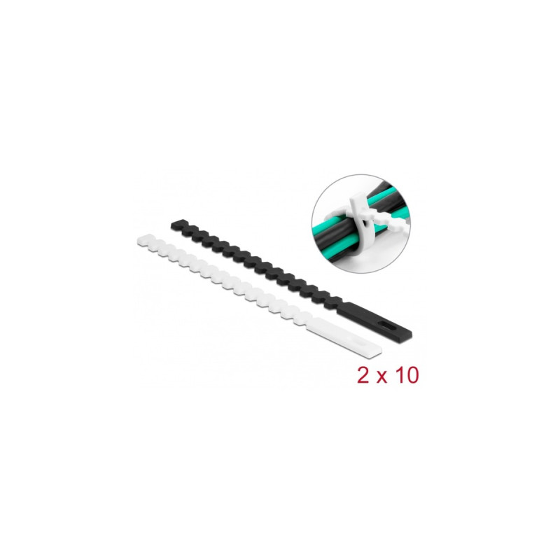 DeLOCK Kabelbinder flexibel, wiederverwendbar(10 Stück weiß + 10 Stück schwarz)