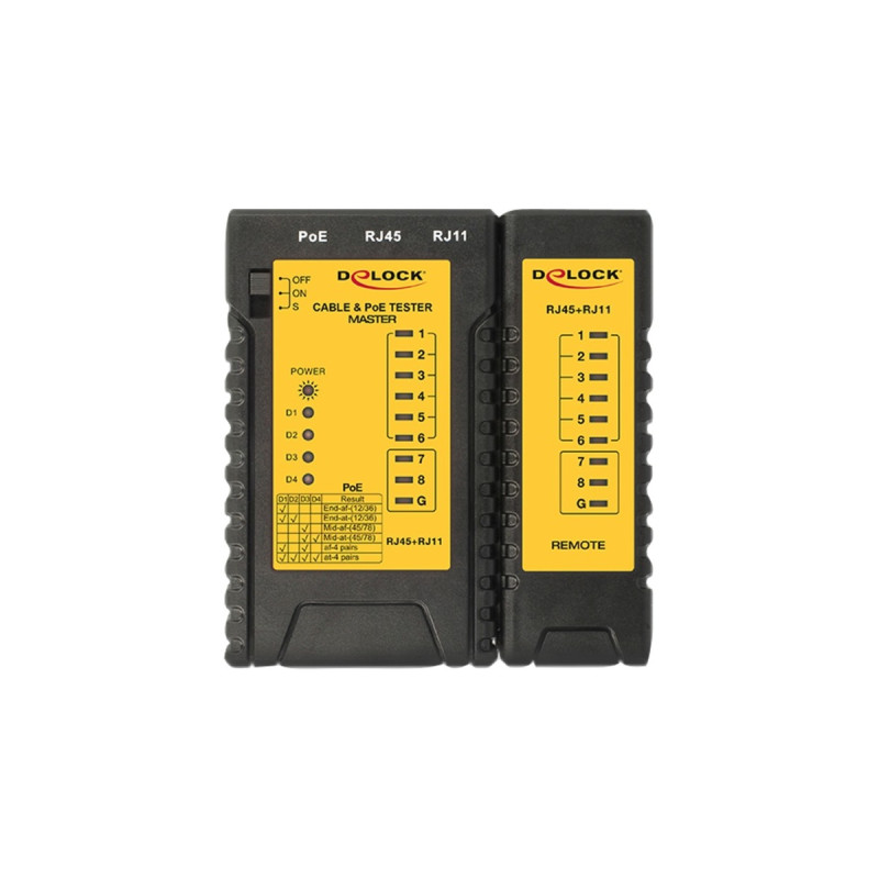 DeLOCK Kabelester RJ45 / RJ12 / PoE, Kabeltester(schwarz/gelb)
