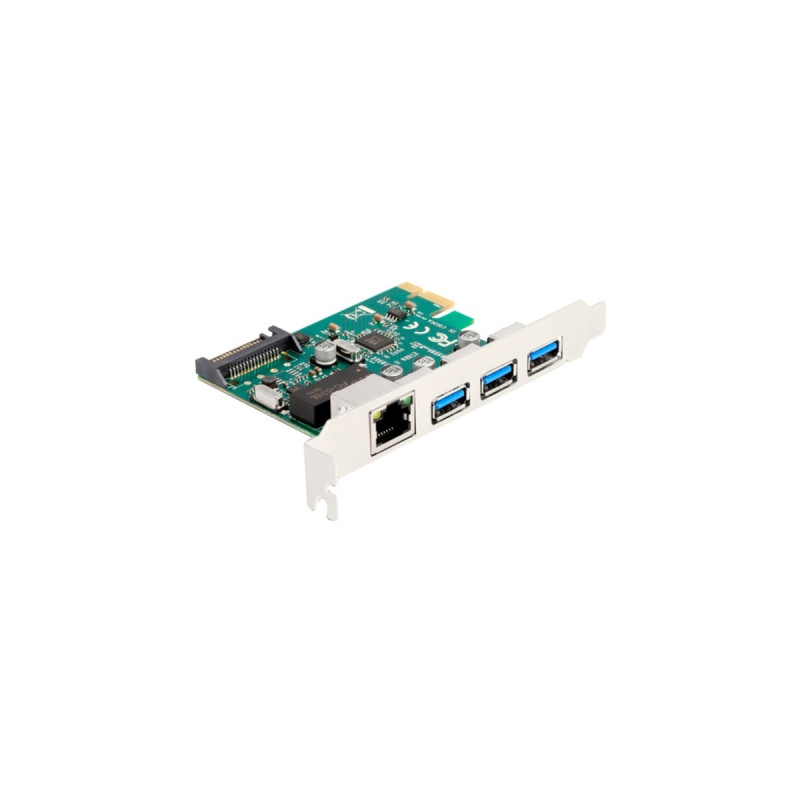 DeLOCK PCI Express x1 Karte zu 3 x USB 5 Gbps Typ-A Buchse + 1 x Gigabit LAN, Controller