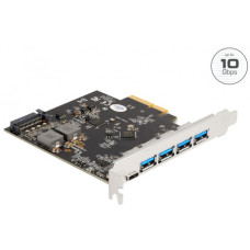DeLOCK PCI Express x4 Karte zu 1 x USB Type-C + 4 x USB Typ-A, Schnittstellenkarte(Outlet)