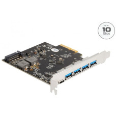 DeLOCK PCI Express x4 Karte zu 1 x USB Type-C + 4 x USB Typ-A, Schnittstellenkarte