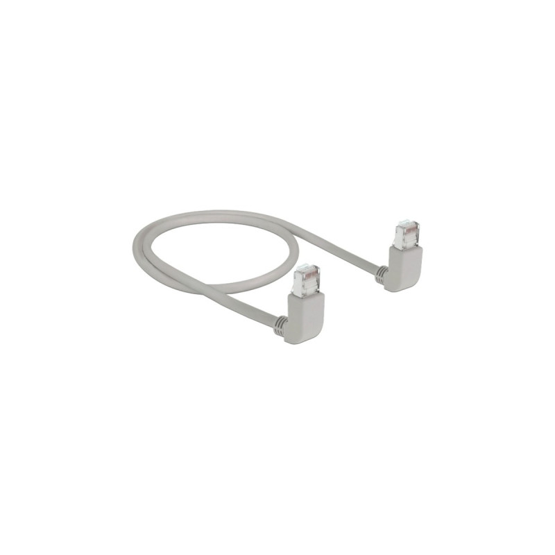 DeLOCK Patchkabel RJ45 Cat.6a S/FTP(grau, 50cm, gewinkelte Stecker 2x oben)