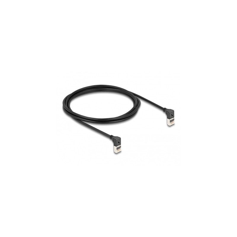 DeLOCK Patchkabel RJ-45 Cat.6a S/FTP, Slim 90° gewinkelt(schwarz, 2 Meter, nach unten abgewinkelte Stecker)