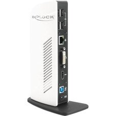 DeLOCK Port Replikator USB 3.2 Gen 1, Adapter(weiß/schwarz, LAN, DVI, HDMI, USB, Audio)