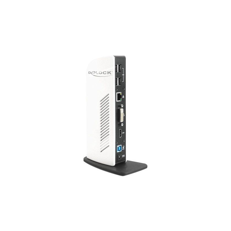 DeLOCK Port Replikator USB 3.2 Gen 1, Adapter(weiß/schwarz, LAN, DVI, HDMI, USB, Audio)