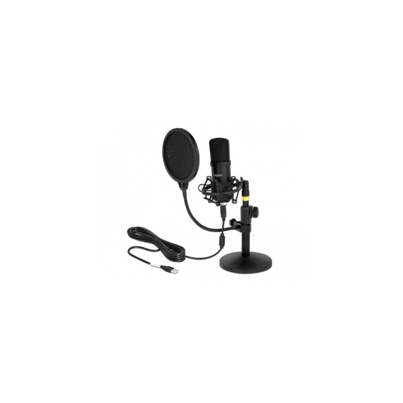 DeLOCK Professionelles USB Kondensator Mikrofon(schwarz, Set für Podcasting und Gaming)