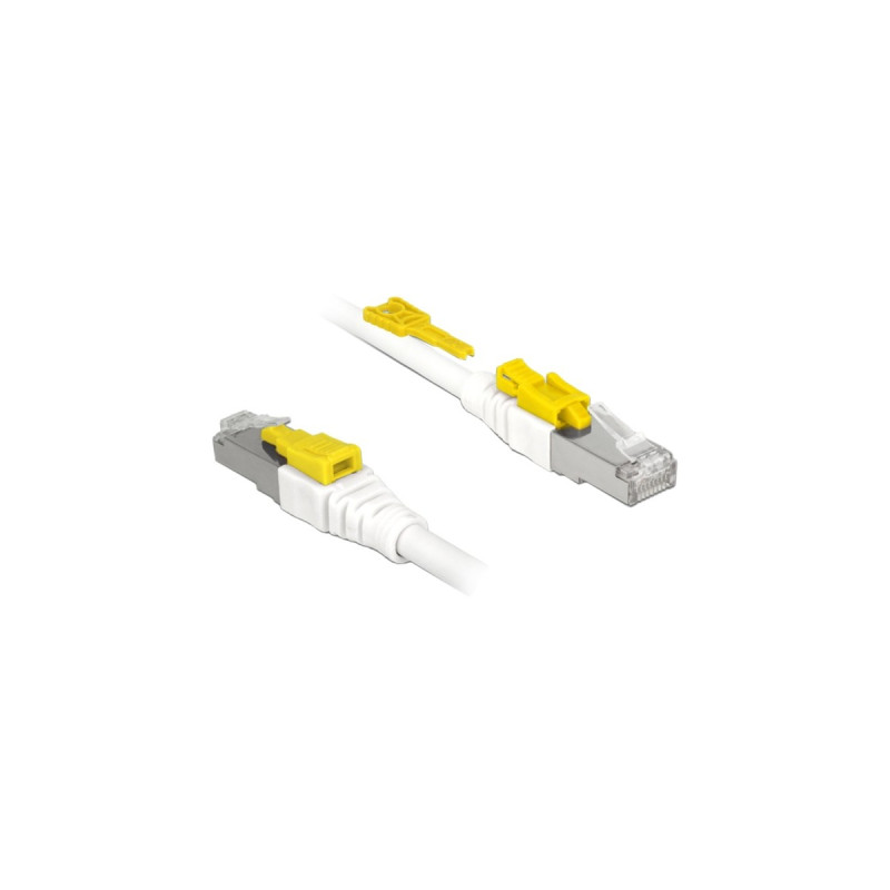 DeLOCK RJ45 Secure Cat. 6A, Kabel(weiß, 5 Meter, verriegelbar, LSOH Halogenfrei)