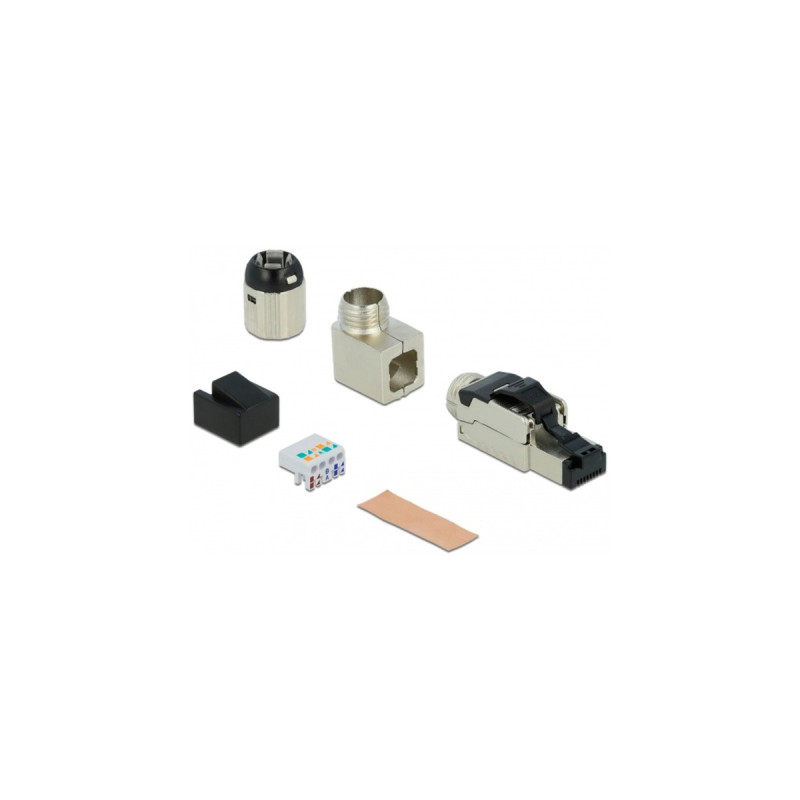 DeLOCK RJ-45 Stecker feldkonfektionierbar, Cat.6a abgewinkelt, Steckdose(1 Stück, Metallgehäuse)
