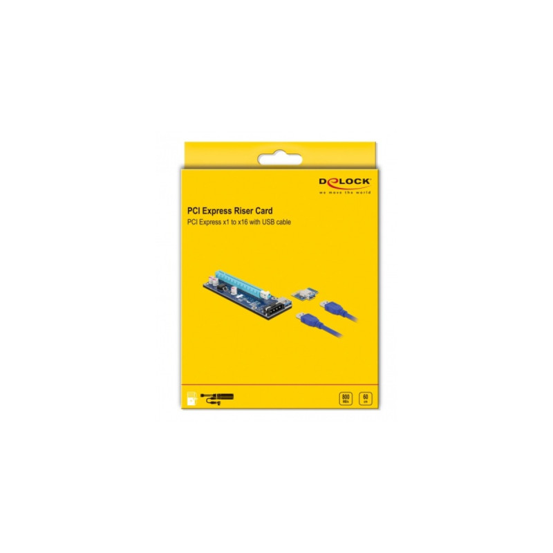 DeLOCK Riser Karte PCI Express x1 zu x16 mit 60 cm USB Kabel, Riser Card