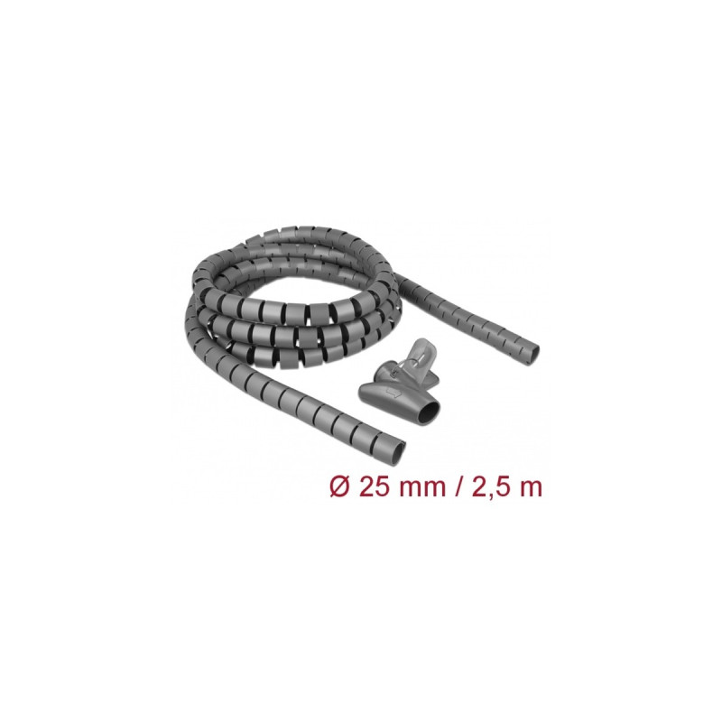 DeLOCK Spiralschlauch mit Einziehwerkzeug, 2,5 Meter x 25mm, Kabelschlauch(grau)