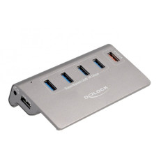 DeLOCK USB 10 Gbps Hub mit 4 USB Typ-A Ports + 1 Schnellladeport, USB-Hub(grau, inkl. Netzteil)