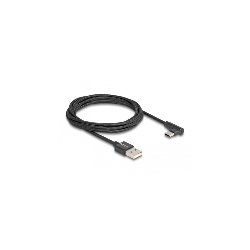 USB-C Stecker(schwarz, 2 Meter, gesleevt, 90° abgewinkelt)