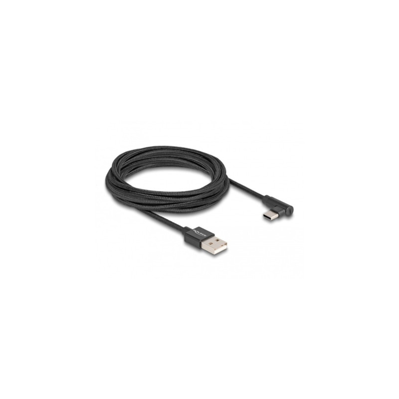 USB-C Stecker(schwarz, 3 Meter, gesleevt, 90° abgewinkelt)
