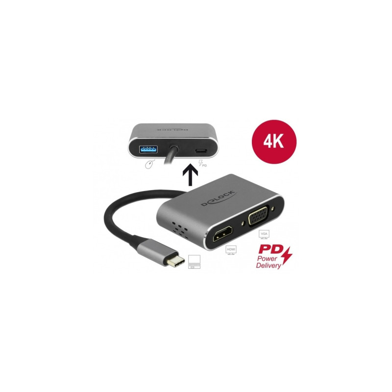 USB-A + USB-C + HDMI + VGA Buchse(grau, 12cm, PD, Laden mit bis zu 87 Watt)