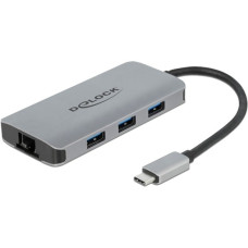 DeLOCK USB 3.2 Gen 1 Hub mit 4 Ports und Gigabit LAN und PD, Dockingstation(grau)