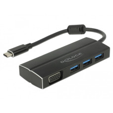 3x USB-A + VGA Buchse, USB-Hub(schwarz, 15cm)