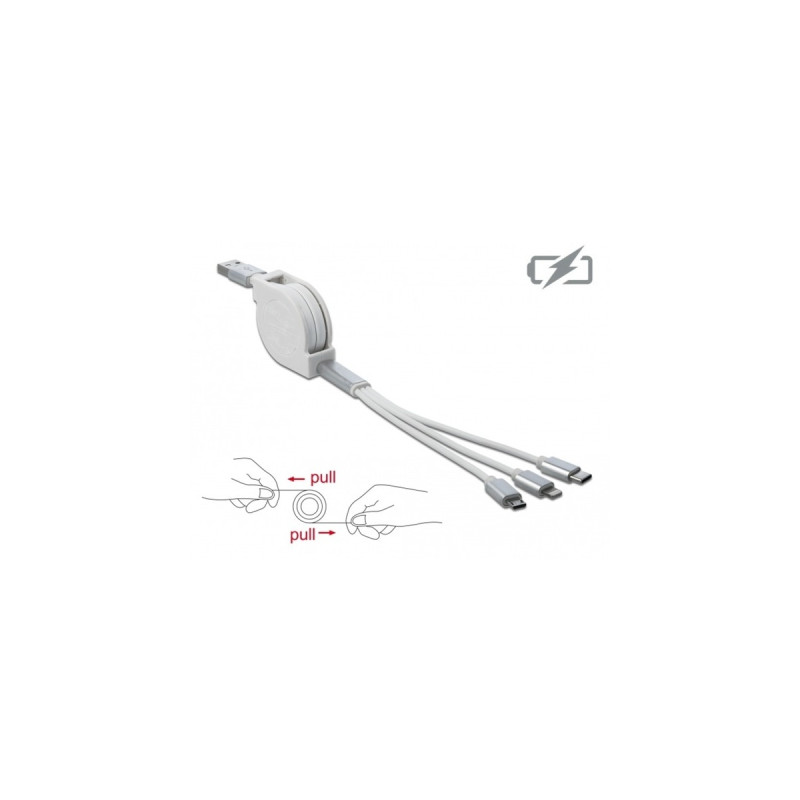 Micro-USB + USB-C + Lightning(weiß/silber, ca. 1 Meter, nur Ladefunktion)