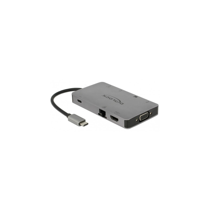 DeLOCK USB-C Dockingsstation 4K, Dockingstation(silber, HDMI, VGA, USB-A, RJ-45)