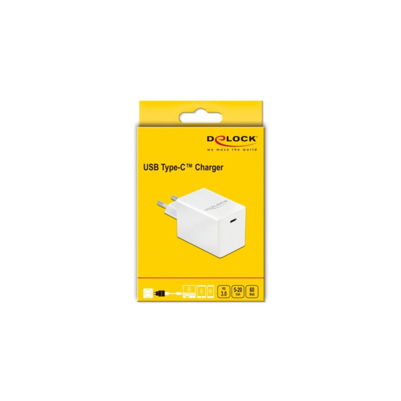 DeLOCK USB Ladegerät 1 x USB Type-C PD 3.0 kompakt mit 60 W(weiß)