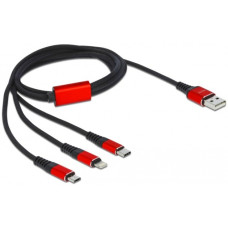 2x USB-C + Lightning Stecker(schwarz/rot, 1 Meter, gesleevt, nur Ladefunktion)