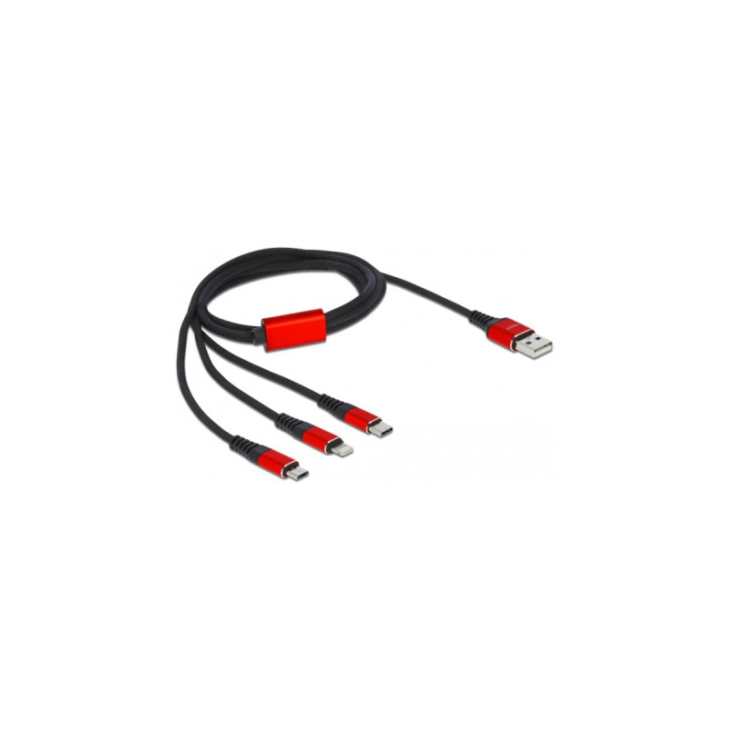 2x USB-C + Lightning Stecker(schwarz/rot, 1 Meter, gesleevt, nur Ladefunktion)