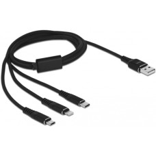 USB-C + Micro USB + Lightning Stecker(schwarz, 1 Meter, gesleevt, nur Ladefunktion)