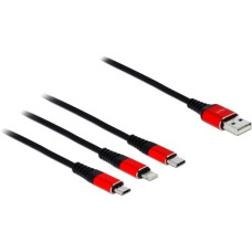 USB-C + Micro USB + Lightning Stecker(schwarz/rot, 30cm, gesleevt, nur Ladefunktion)