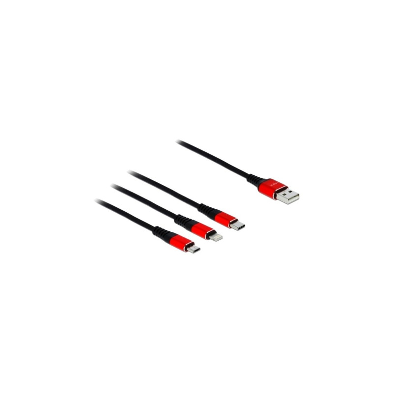 USB-C + Micro USB + Lightning Stecker(schwarz/rot, 30cm, gesleevt, nur Ladefunktion)