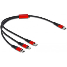 Micro-USB + USB-C + Lightning Stecker(schwarz/rot, 30cm, gesleevt, nur Ladefunktion)