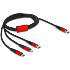 Micro-USB + USB-C + Lightning Stecker(schwarz/rot, 1 Meter, gesleevt, nur Ladefunktion)