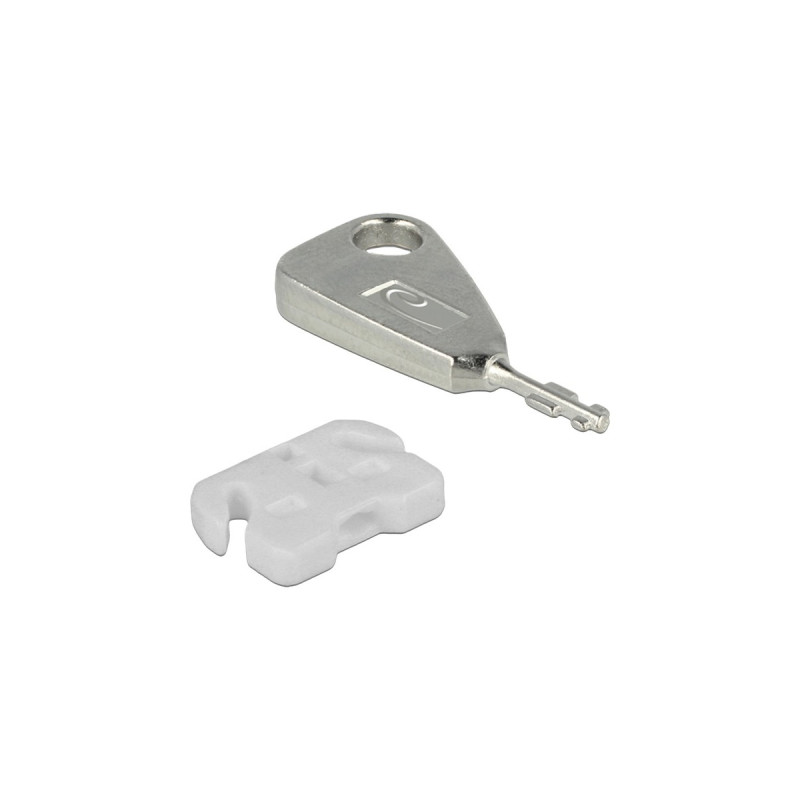 DeLOCK USB Port Blocker Set für USB-A Buchse, Einsteckschloss(weiß/silber, 5x USB Port Blocker, 2x Schlüssel)