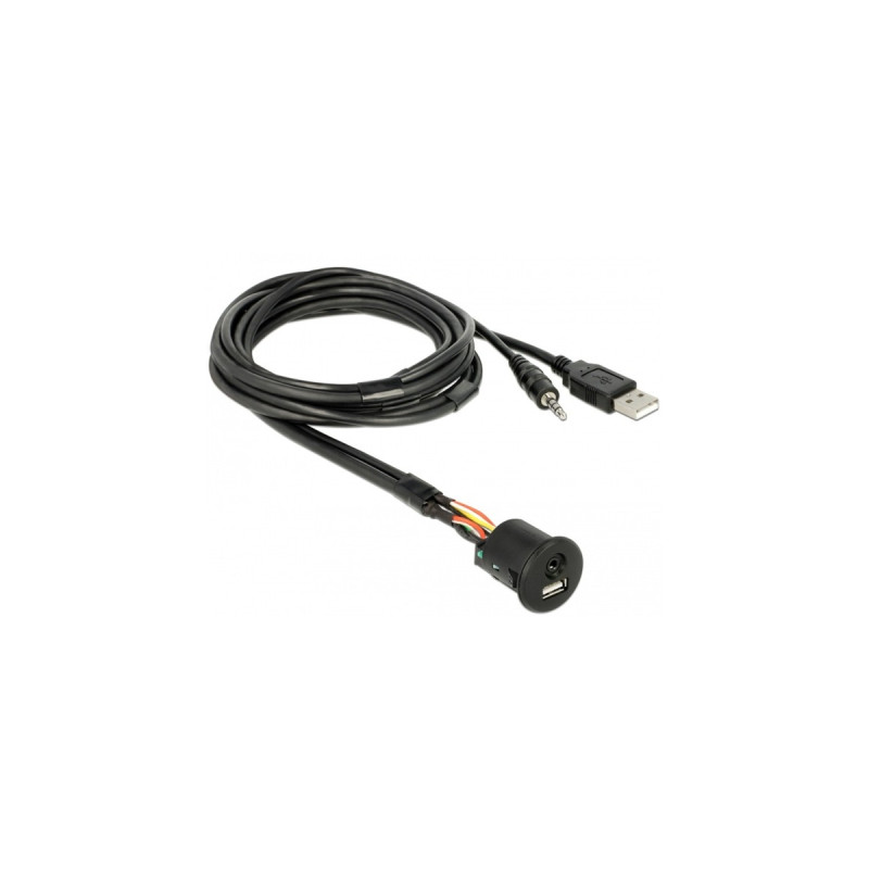 USB A + 3,5mm Klinkenbuchse(schwarz, 1,5 Meter, mit Einbaubuchse)