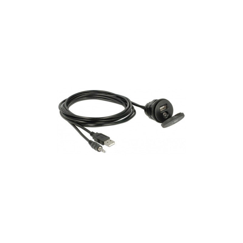 USB A + 3,5mm Klinkenbuchse(schwarz, 2 Meter, mit Einbaubuchse)