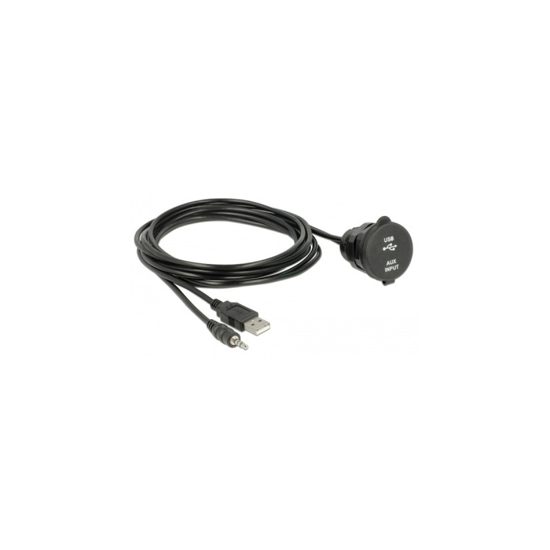 USB A + 3,5mm Klinkenbuchse(schwarz, 2 Meter, mit Einbaubuchse)