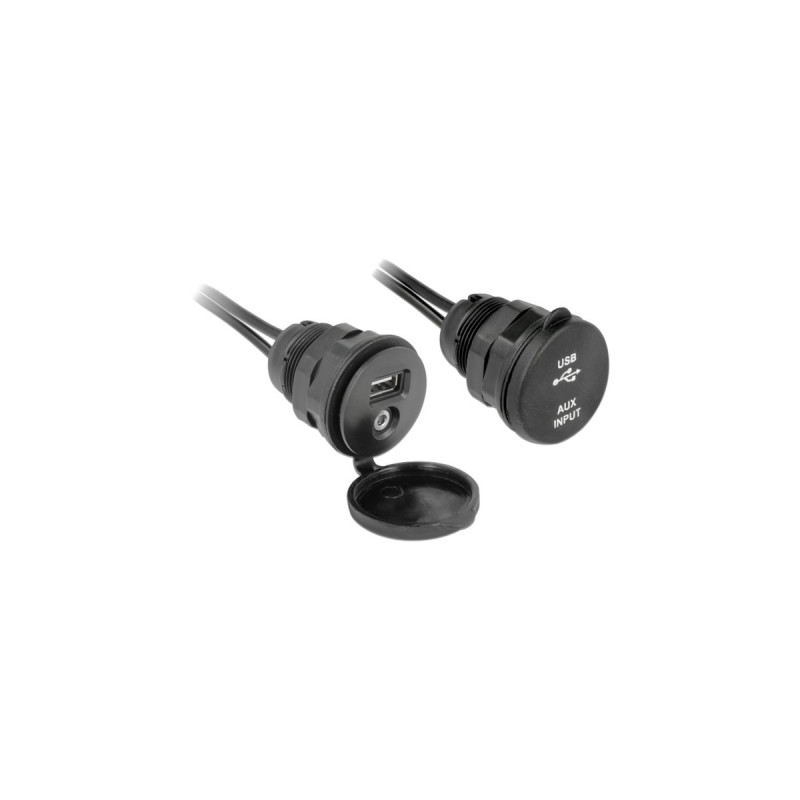 USB A + 3,5mm Klinkenbuchse(schwarz, 2 Meter, mit Einbaubuchse)