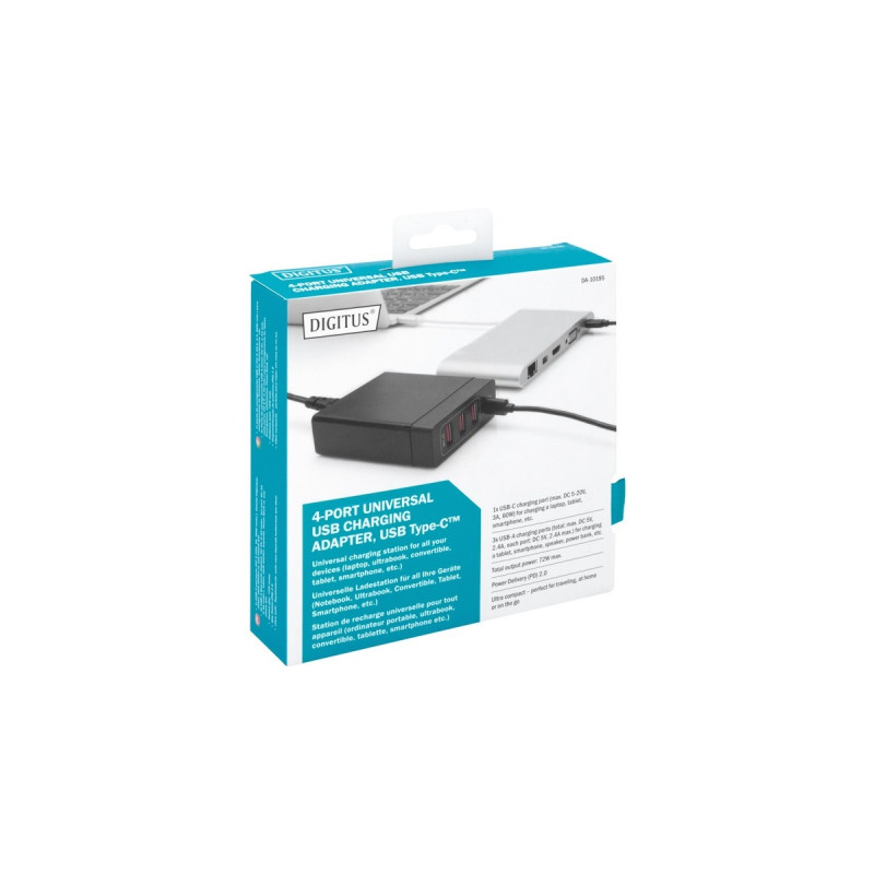 Digitus 4-Port Universal USB-Ladeadapter, Ladegerät(schwarz)