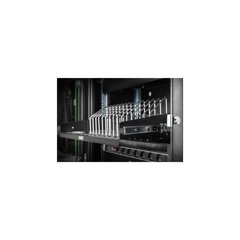 Digitus Ausziehbarer Fachboden für Tablets, Notebooks, Smartphones(schwarz, 1 Höheneinheit)