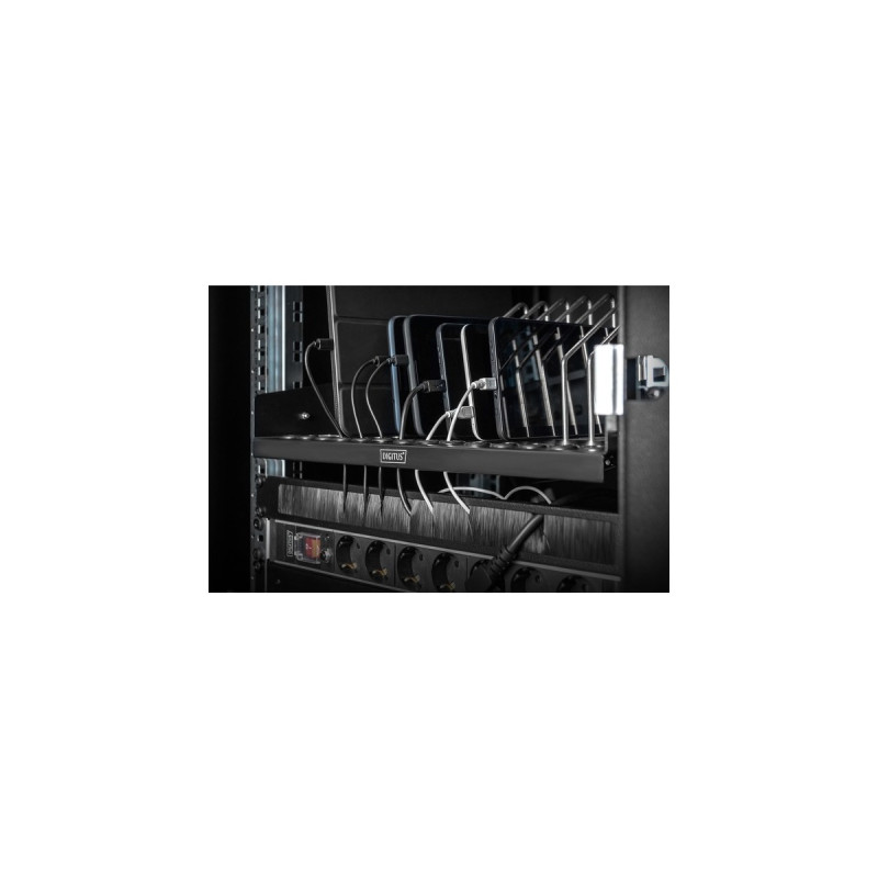 Digitus Ausziehbarer Fachboden für Tablets, Notebooks, Smartphones(schwarz, 1 Höheneinheit)