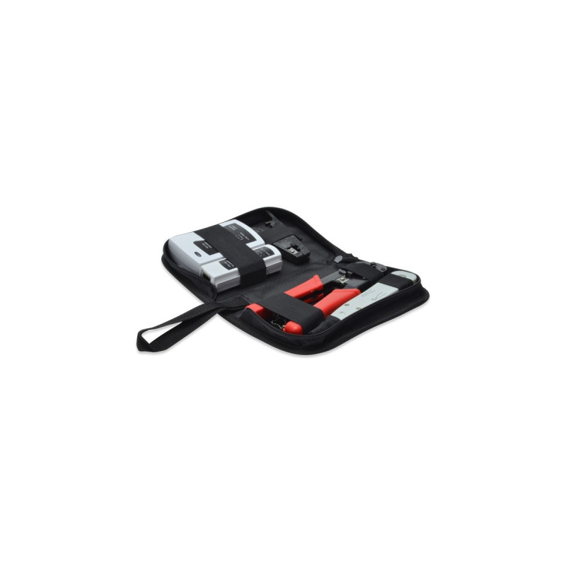 Digitus Netzwerk-Werkzeugset DN-94022, Abisolier-/ Abmantelungswerkzeug(schwarz, mit LSA-Auflegewerkzeug und Crimpzange)