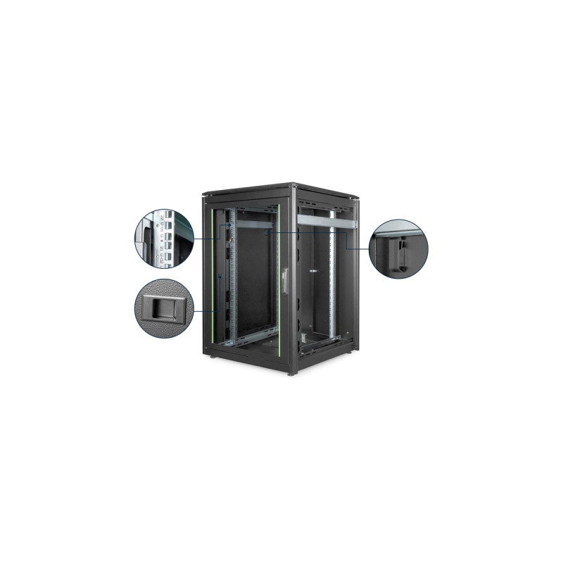 Digitus Netzwerkschrank Unique Serie - 800x800 mm (BxT), IT-Schrank(schwarz, 22 Höheneinheiten)