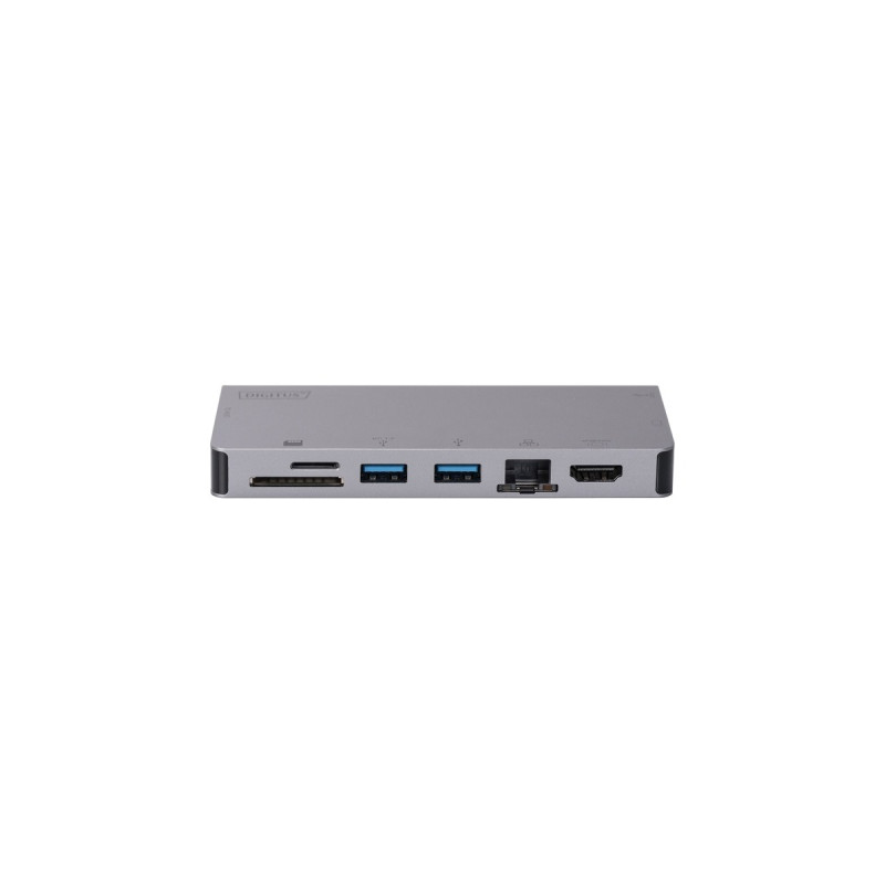 Digitus Type-C Multiport Travel Dock, Dockingstation(grau, HDMI, VGA, Kartenleser, RJ-45)
