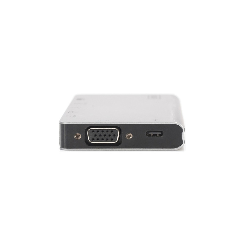 Digitus USB Type-C Multiport Travel Dock, Dockingstation(silber, HDMI, VGA, USB-A, LAN)