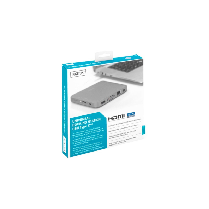 Digitus Universal Docking Station, Dockingstation(grau, USB-C, HDMI, Power Delivery)