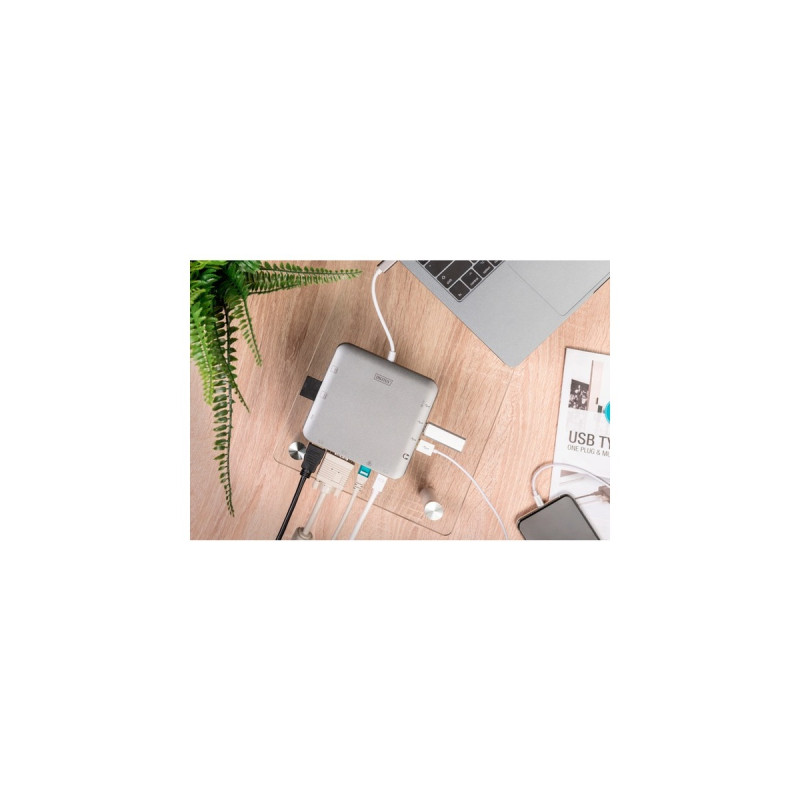 Digitus Universal Docking Station, Dockingstation(grau, USB-C, HDMI, Power Delivery)