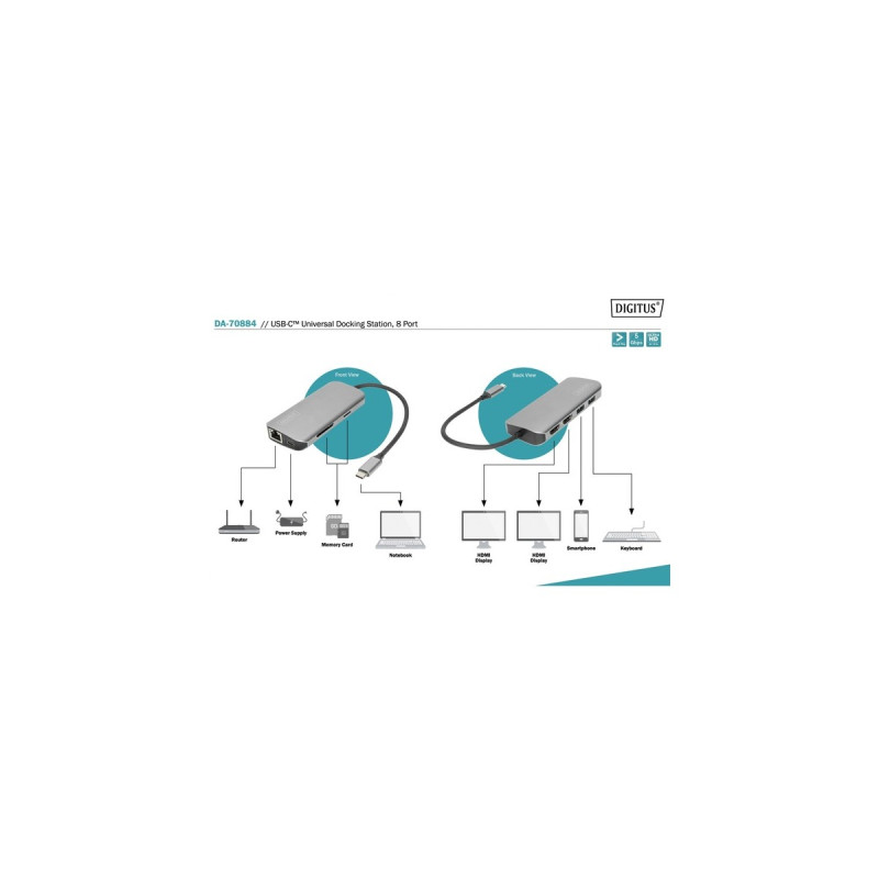 Digitus Universal Docking Station, Dockingstation(silber, USB-C, HDMI)