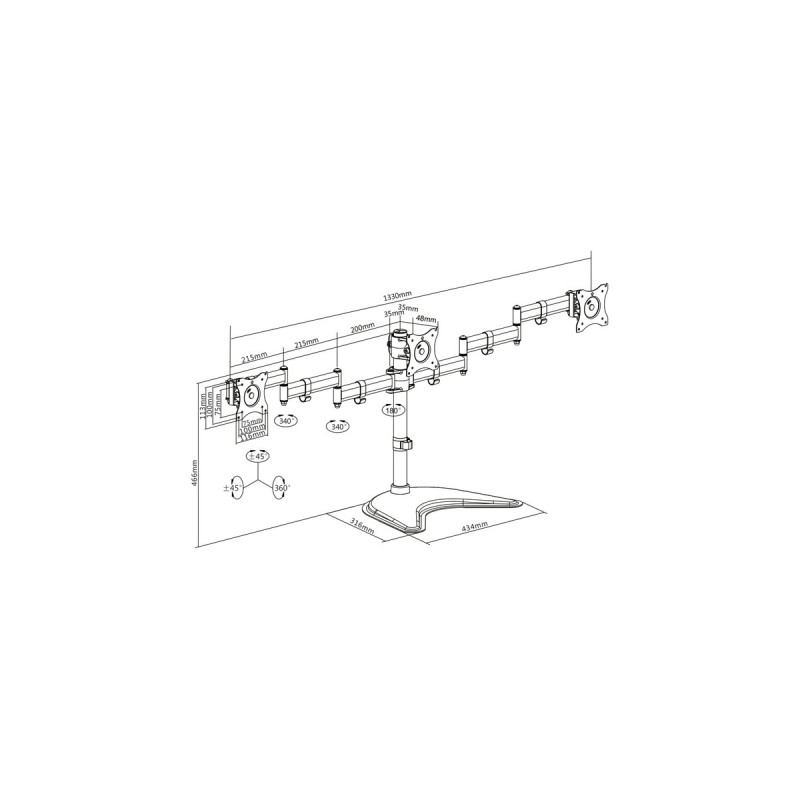 Digitus Universal Triple Monitorständer, Monitorhalterung(schwarz)