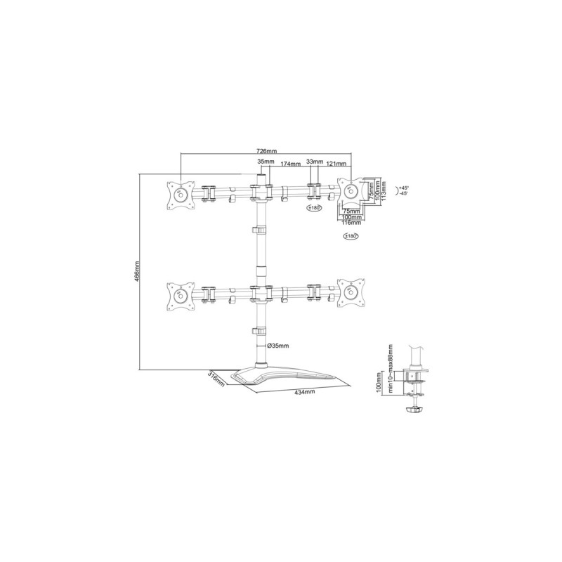 Digitus Universelle Vierfach Monitor Halterung, Monitorhalterung(schwarz (matt))