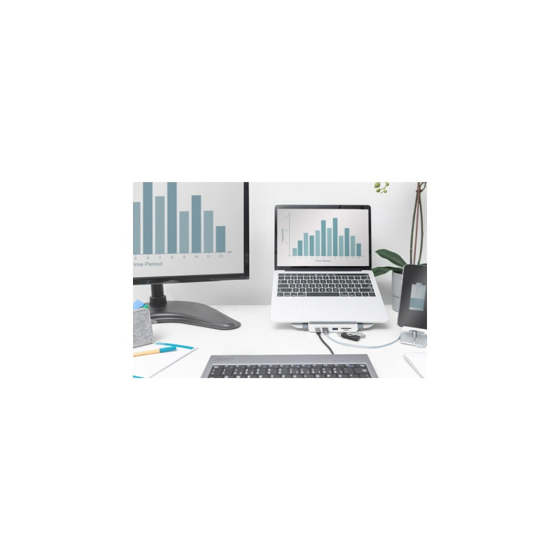 Digitus Variabler Laptopständer(weiß/silber, USB-C, HDMI, VGA)