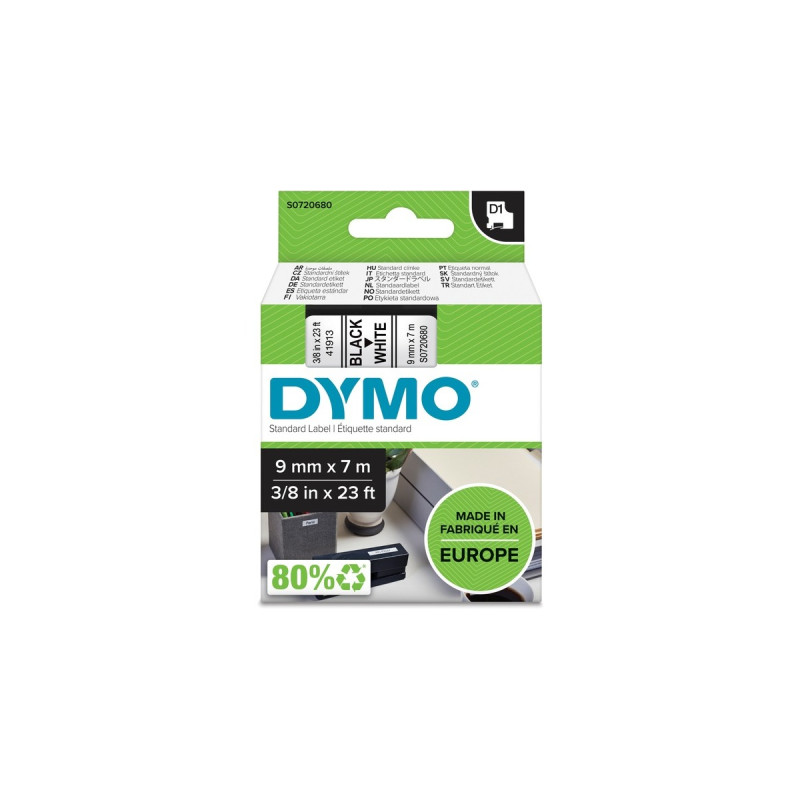 Dymo D1 ORIGINAL Schriftband, schwarz auf weiß, 9mm x 7m(S0720680)